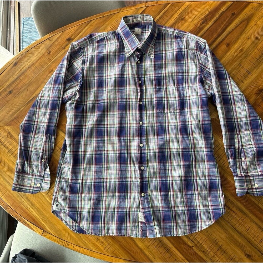 Peter Millar Button-Up Long Sleeve Shirt - Plaid Preppy Business Casual L